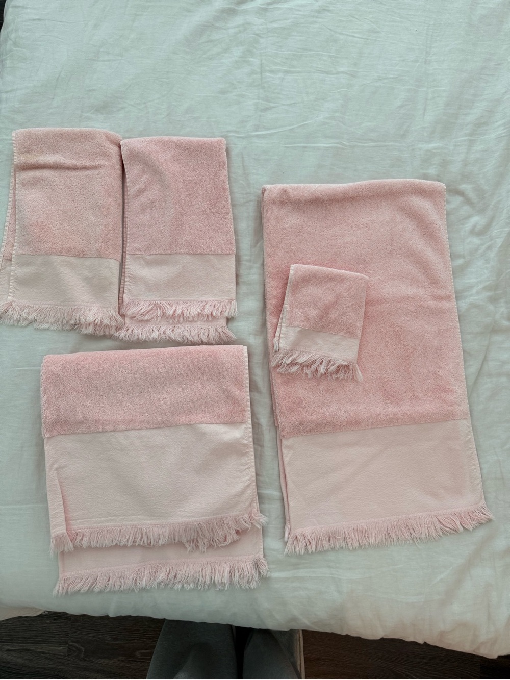 Anthropologie Blush Pink Fringed Bath Towel Set